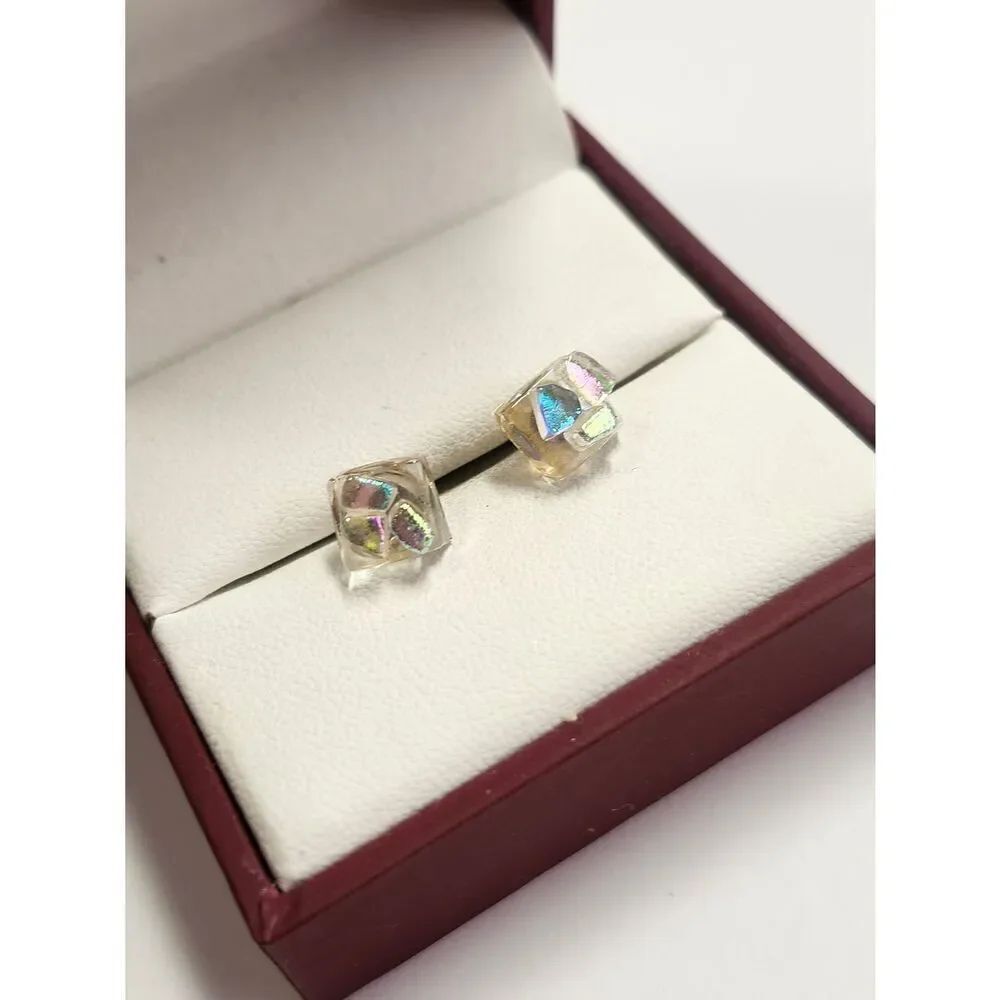 Iridescent Cube Dichroic Glass Stud Earrings